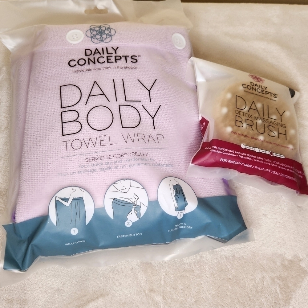 Daily Concepts Bath Towel Wrap and Body Brush Bundle